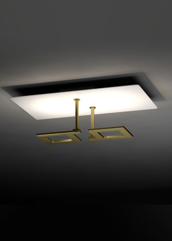 Ceiling lamp in aluminum 43x73 cm white and gold leaf glass LikeQ 1 04608