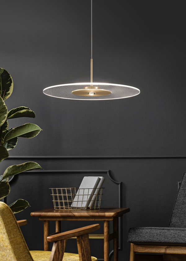 Round pendant lamp in brass and steel color and plexiglass Air 1 03410