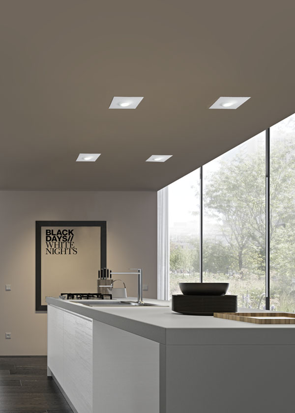 Square recessed spotlight with dimmable integrated led in glass Pois 1 02008 Square recessed spotlight with dimmable integrated led in glass Pois 1 02008